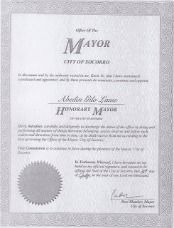 Honorary Mayor of Socorro, New Mexico